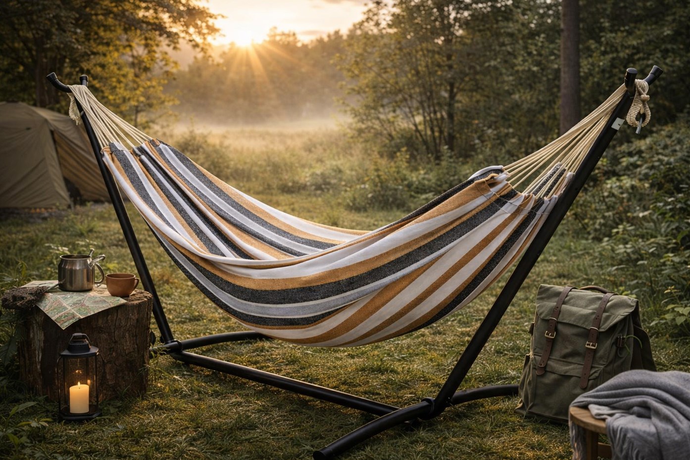 Hamak ogrodowy na stelażu ITALFORM VIOLA XXL kolorowe paski dwuosobowy